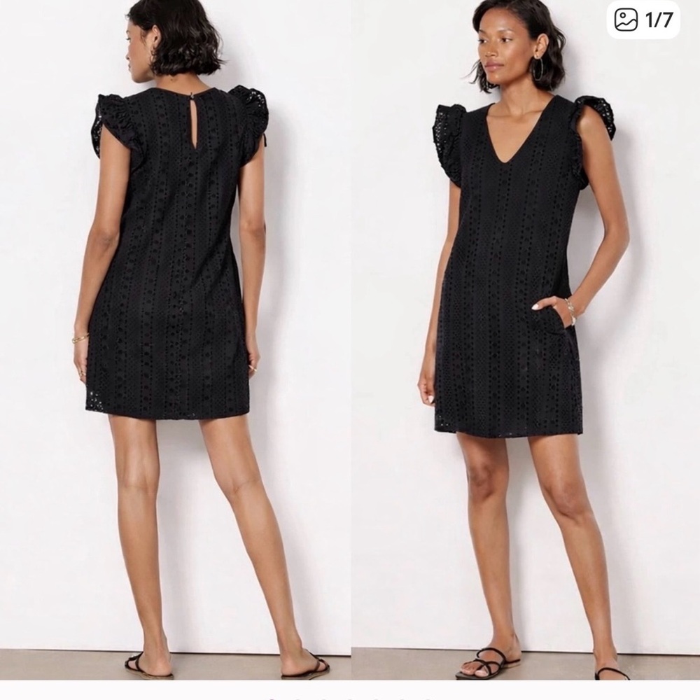 Evereve Black Eyelet V-Neck Midi Dress - Picture 4 of 5